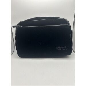 Beautiful Designer CHANEL Parfums Black Velvet Cosmetic Makeup Bag 8.75"x6"x3"
